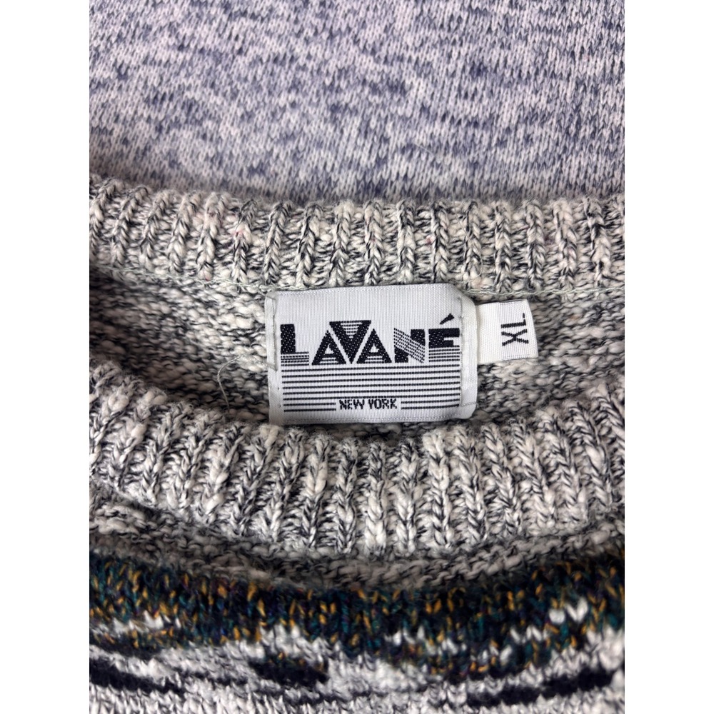 Lavane Sweater Mens XL Gray vintage Geometric grandpa Crewneck USA Made - Picture 2 of 9
